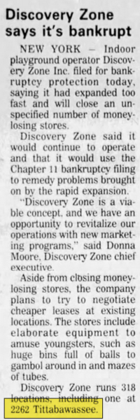 Discovery Zone - Mar 25 1996 Article